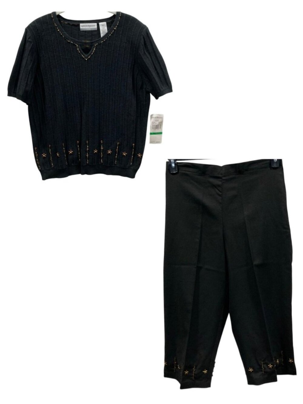 Alfred Dunner Whimsygoth Embellished Knit Top Capri Set 14P Black Linen Blend PL